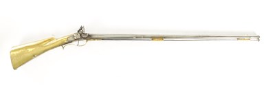 Lot 536 - AN UNUSUAL LATE 18TH CENTURY FLINTLOCK SPORTING GUN WITH BRASS STOCK