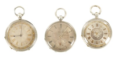 Lot 359 - A COLLECTION OF THREE SILVER OPEN FACED FOB WATCHES