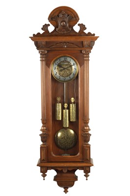 Lot 1137 - A LATE 19TH CENTURY WALNUT GRAND SONNERIE VIENNA STYLE WALL CLOCK