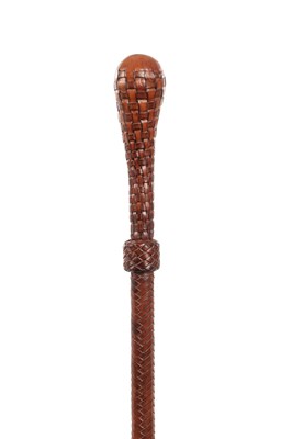 Lot 640 - A 19TH CENTURY LEATHER BOUND WALKING STICK