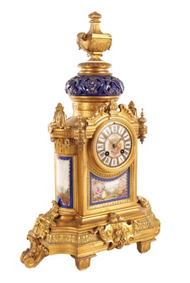 Lot 1550 - A LATE 19TH CENTURY FRENCH JEWELLED SEVRES PORCELAIN AND ORMOLU MATEL CLOCK