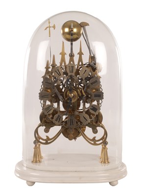 Lot 1588 - A 20TH CENTURY TRIPLE FUSEE QUARTER CHIMING SKELETON CLOCK