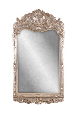 Lot 1585A - A GEORGE II STYLE SILVERED GESSO HANGING MIRROR