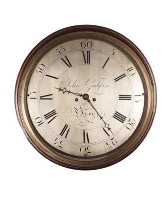 Lot 1733 - JOHN GUDGEON, BURY. A GEORGE III 16” DIAL DOUBLE FUSEE WALL CLOCK
