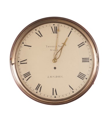 Lot 1337 - YONGE & SON, STRAND, LONDON. A GEORGE III WOODEN DIAL FUSEE WALL CLOCK