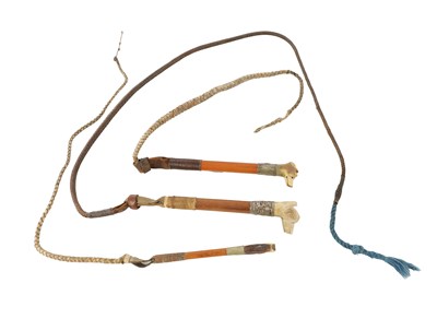Lot 678 - THREE 19TH CENTURY STAG HORN HUNTING WHIPS