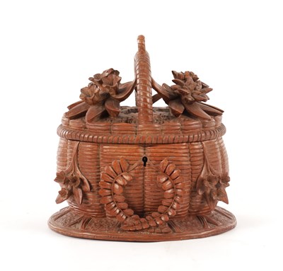 Lot 1112 - A 19TH CENTURY BLACK FOREST CARVED LINDEN WOOD JEWELLERY BOX