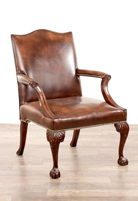 Lot 1287 - A GEORGE III STYLE MAHOGANY GAINSBOROUGH CHAIR