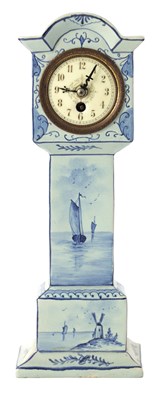 Lot 44 - A LATE 19TH CENTURY DELFT BLUE AND WHITE MINIATURE LONGCASE CLOCK