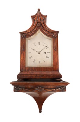 Lot 1576 - BIRCH, FENCHURCH STREET, LONDON. A SMALL WILLIAM IV OAK CASED FUSEE MANTEL CLOCK WITH BRACKET