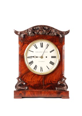 Lot 1367 - THWAITES & REED, LONDON. A MID 19TH CENTURY FIGURED MAHOGANY BRACKET CLOCK