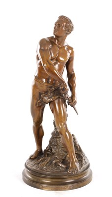 Lot 913 - ADRIEN ETIENNE GAUDEZ (1845-1902). A LATE 19TH CENTURY BRONZE FIGURAL SCULPTURE OF A GLADIATOR