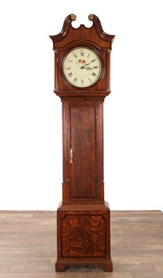 Lot 1654 - MARTIN CONDLIFF, SHEFFIELD. A LATE GEORGE III OAK AND MAHOGANY CASED 30-HOUR LONGCASE CLOCK