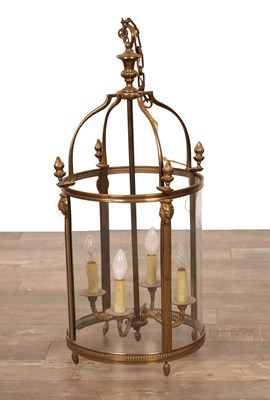 Lot 789 - A 20TH CENTURY LACQUERED BRASS HANGING HALL LANTERN