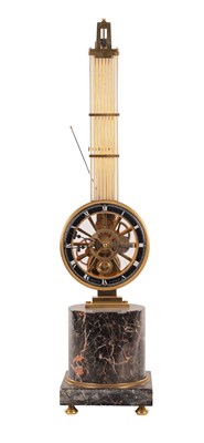 Lot 1490 - A 20TH CENTURY GILT BRASS AND MARBLE SWINGING MYSTERY CLOCK