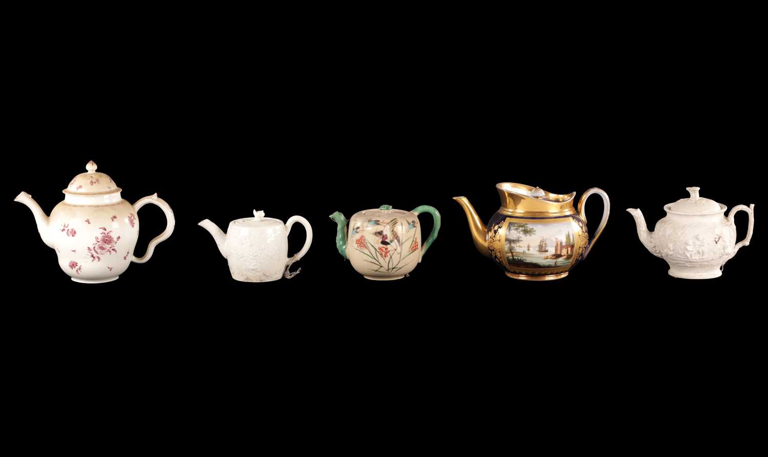Lot 95 - A COLLECTION OF FIVE 18TH AND 19TH CENTURY TEAPOTS