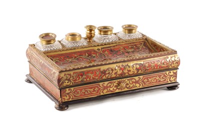Lot 790 - A GEORGE III TORTOISESHELL AND BOULLE DESK STAND