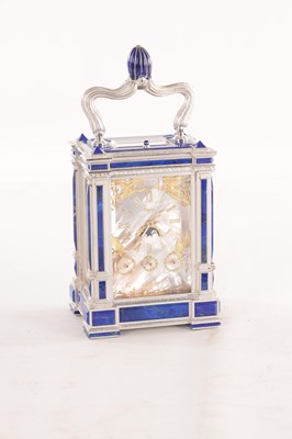 Lot 1525 - A FINE LIMITED EDITION GIANT SOLID SILVER AND LAPIS LAZULI GRAND SONNERIE CARRIAGE CLOCK MADE FOR ASPREY