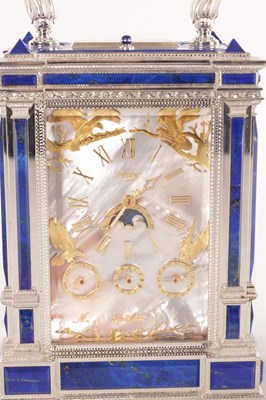 Lot 1525 - A FINE LIMITED EDITION GIANT SOLID SILVER AND LAPIS LAZULI GRAND SONNERIE CARRIAGE CLOCK MADE FOR ASPREY
