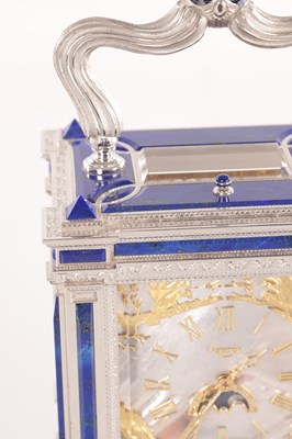 Lot 1525 - A FINE LIMITED EDITION GIANT SOLID SILVER AND LAPIS LAZULI GRAND SONNERIE CARRIAGE CLOCK MADE FOR ASPREY
