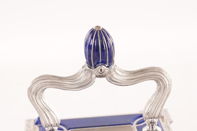 Lot 1525 - A FINE LIMITED EDITION GIANT SOLID SILVER AND LAPIS LAZULI GRAND SONNERIE CARRIAGE CLOCK MADE FOR ASPREY
