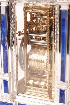 Lot 1525 - A FINE LIMITED EDITION GIANT SOLID SILVER AND LAPIS LAZULI GRAND SONNERIE CARRIAGE CLOCK MADE FOR ASPREY