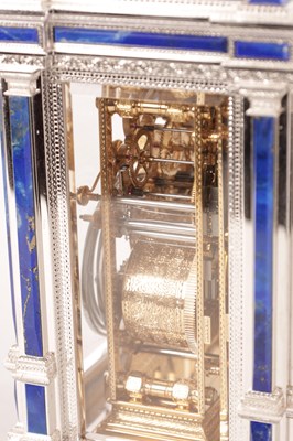 Lot 1525 - A FINE LIMITED EDITION GIANT SOLID SILVER AND LAPIS LAZULI GRAND SONNERIE CARRIAGE CLOCK MADE FOR ASPREY