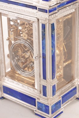 Lot 1525 - A FINE LIMITED EDITION GIANT SOLID SILVER AND LAPIS LAZULI GRAND SONNERIE CARRIAGE CLOCK MADE FOR ASPREY