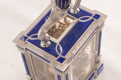 Lot 1525 - A FINE LIMITED EDITION GIANT SOLID SILVER AND LAPIS LAZULI GRAND SONNERIE CARRIAGE CLOCK MADE FOR ASPREY