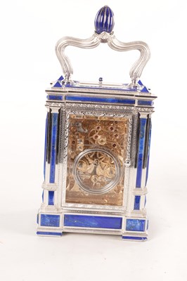 Lot 1525 - A FINE LIMITED EDITION GIANT SOLID SILVER AND LAPIS LAZULI GRAND SONNERIE CARRIAGE CLOCK MADE FOR ASPREY