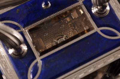 Lot 1525 - A FINE LIMITED EDITION GIANT SOLID SILVER AND LAPIS LAZULI GRAND SONNERIE CARRIAGE CLOCK MADE FOR ASPREY