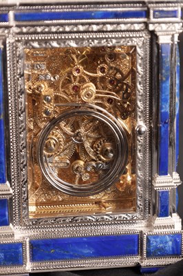 Lot 1525 - A FINE LIMITED EDITION GIANT SOLID SILVER AND LAPIS LAZULI GRAND SONNERIE CARRIAGE CLOCK MADE FOR ASPREY