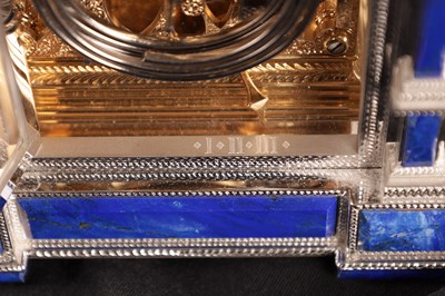 Lot 1525 - A FINE LIMITED EDITION GIANT SOLID SILVER AND LAPIS LAZULI GRAND SONNERIE CARRIAGE CLOCK MADE FOR ASPREY