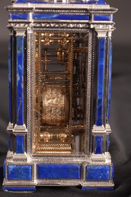 Lot 1525 - A FINE LIMITED EDITION GIANT SOLID SILVER AND LAPIS LAZULI GRAND SONNERIE CARRIAGE CLOCK MADE FOR ASPREY