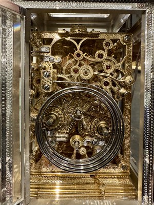 Lot 1525 - A FINE LIMITED EDITION GIANT SOLID SILVER AND LAPIS LAZULI GRAND SONNERIE CARRIAGE CLOCK MADE FOR ASPREY