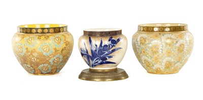 Lot 85 - TWO LATE 19TH CENTURY DOULTON LAMBETH ENGLAND SHOULDERED TAPERING JARDINERES