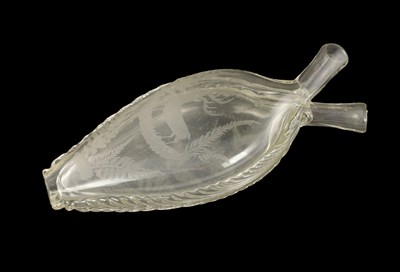 Lot 23 - A 19TH CENTURY BOHEMIAN DOUBLE SIDED CLEAR GLASS GIMMEL FLASK
