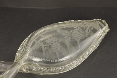 Lot 23 - A 19TH CENTURY BOHEMIAN DOUBLE SIDED CLEAR GLASS GIMMEL FLASK