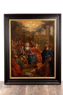 Lot 1016 - AN 18TH CENTURY OIL ON CANVAS "THE DESCENT OF THE HOLY SPIRIT"