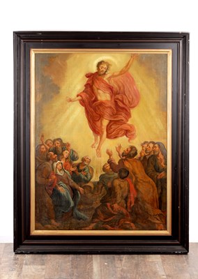 Lot 1017 - AN 18TH CENTURY OIL ON CANVAS "THE ASCENSION OF CHRIST"