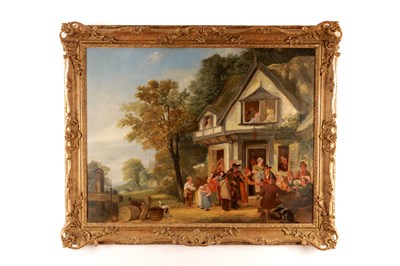 Lot 974 - JOSEPH PARRY (1756–1826). A 19TH CENTURY OIL ON CANVAS VILLAGERS OUTSIDE A COTTAGE