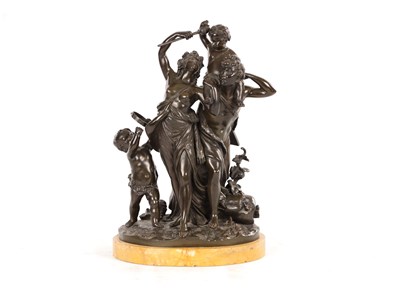 Lot 907 - A 19TH CENTURY FRENCH CLASSICAL PATINATED FIGURAL BRONZE SCULPTURE SIGNED CLODION