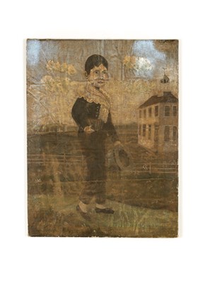 Lot 1013 - MANNER OF PIETER VANDERLYN, OF FOLK ART INTEREST, AN 18TH CENTURY AMERICAN/DUTCH NAIVE OIL ON CANVAS