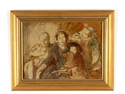 Lot 1007 - IN THE MANNER OF JACOB JORDAENS, A 19TH CENTURY STUDY OF THREE FIGURES AND A DOG