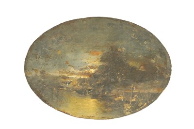 Lot 972 - A 19TH CENTURY OIL ON OVAL PANEL DEPICTING A MOONRISE OVER A PENINSULA