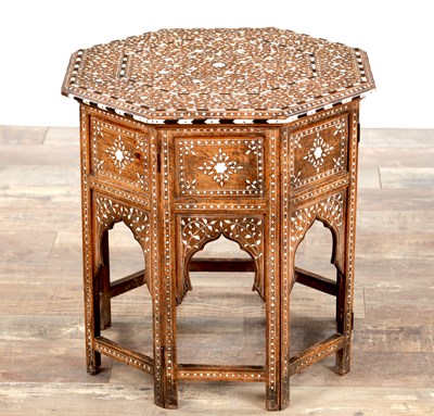 Lot 243 - A LATE 19TH CENTURY HARDWOOD AND BONE INLAID INDIAN OCCASIONAL TABLE