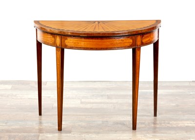 Lot 1258 - A GEORGE III INLAID DEMI LUNE CARD TABLE