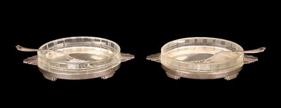 Lot 405 - A PAIR OF ART DECO SILVER AND CUT GLASS OVAL BUTTER DISHES