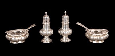 Lot 427 - A FOUR PIECE GEORGE VI SILVER CONDIMENTS SET