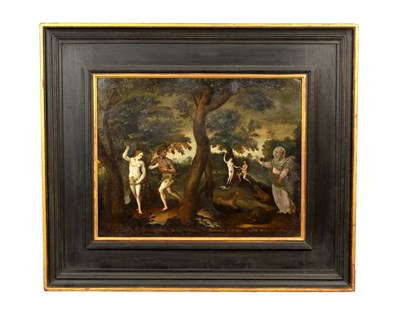 Lot 1065 - A 17TH CENTURY OIL ON COPPER FLEMISH SCHOOL "ADAM AND EVE"